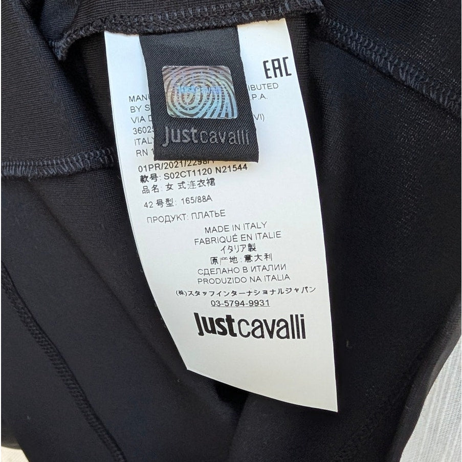Just Cavalli Dress Womens IT42/US 6 Black Sleeveless Bodycon Slim Mini Logo NWT
