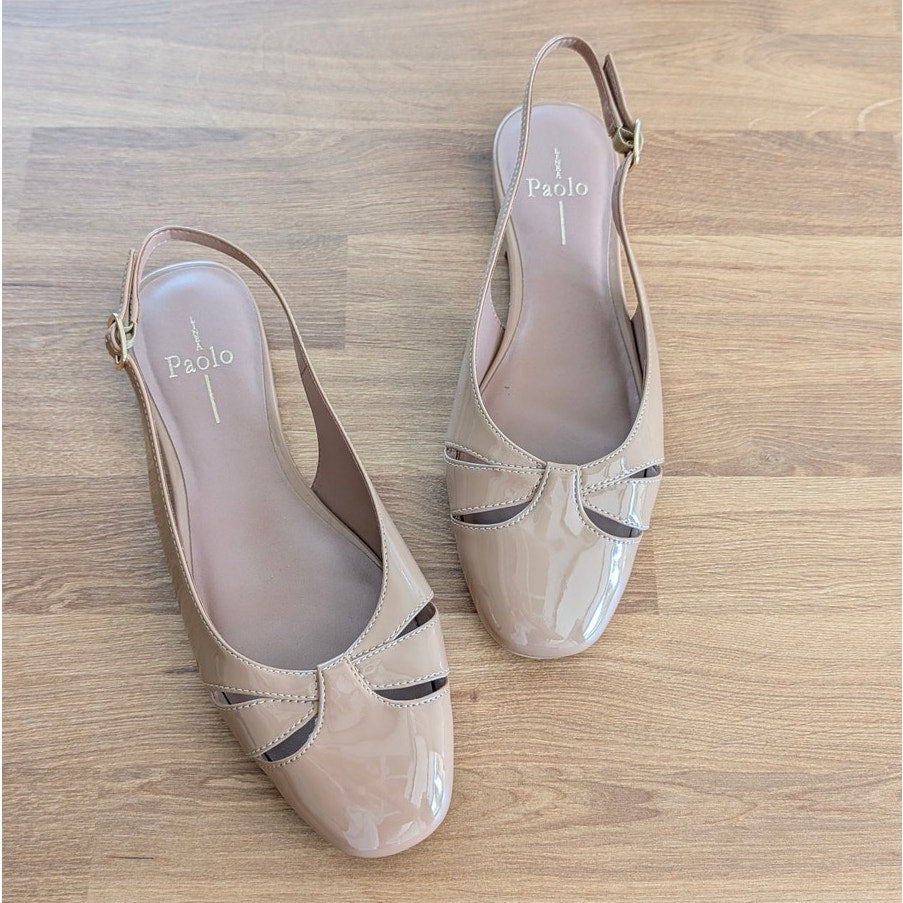 Linea Paolo Deena Slingback Flat Shoes Womens 8M Tan Faux Patent Leather NWOT