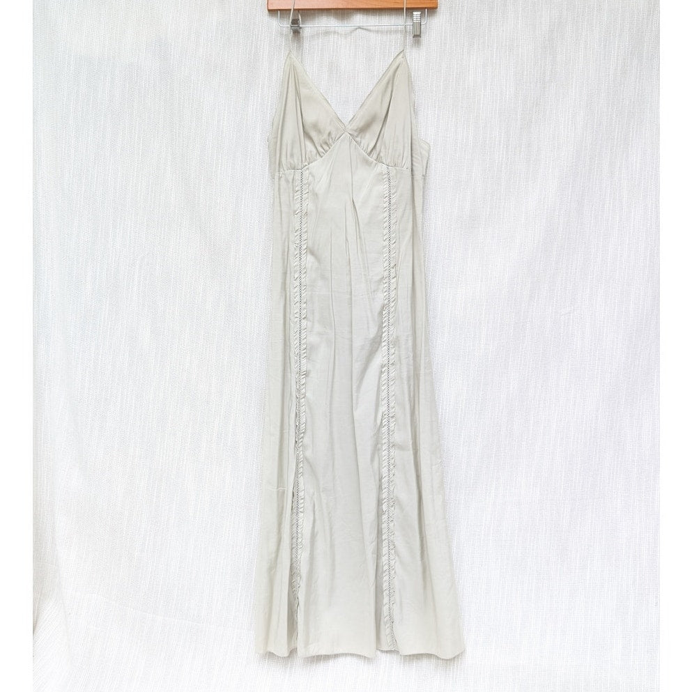 H&M HM Sage Green Lace Detail Sleeveless Slip Midi Maxi Dress, size M