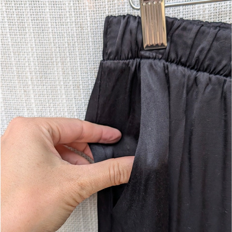 Nation LTD Riviera Pants Womens S Black Satin Mid-rise Wide Leg Palazzo Relaxed