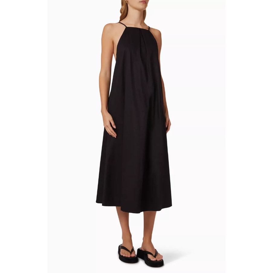 Anine Bing Bree Dress Womens L Black Cotton Sleeveless A-line Midi Maxi Sundress