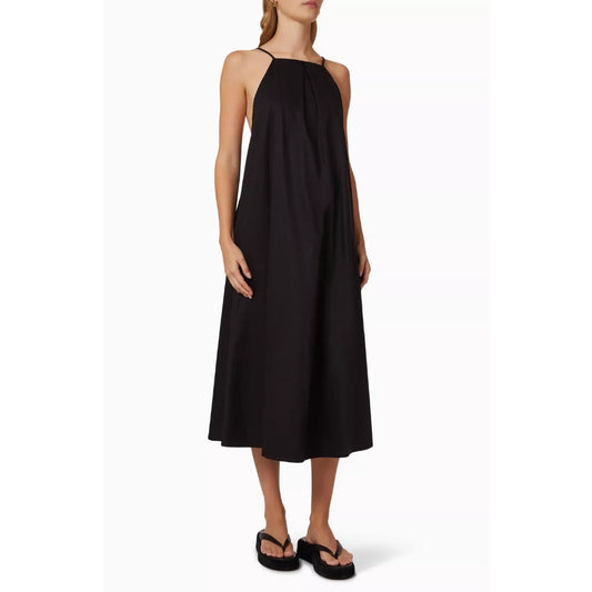 Anine Bing Bree Dress Womens L Black Cotton Sleeveless A-line Midi Maxi Sundress