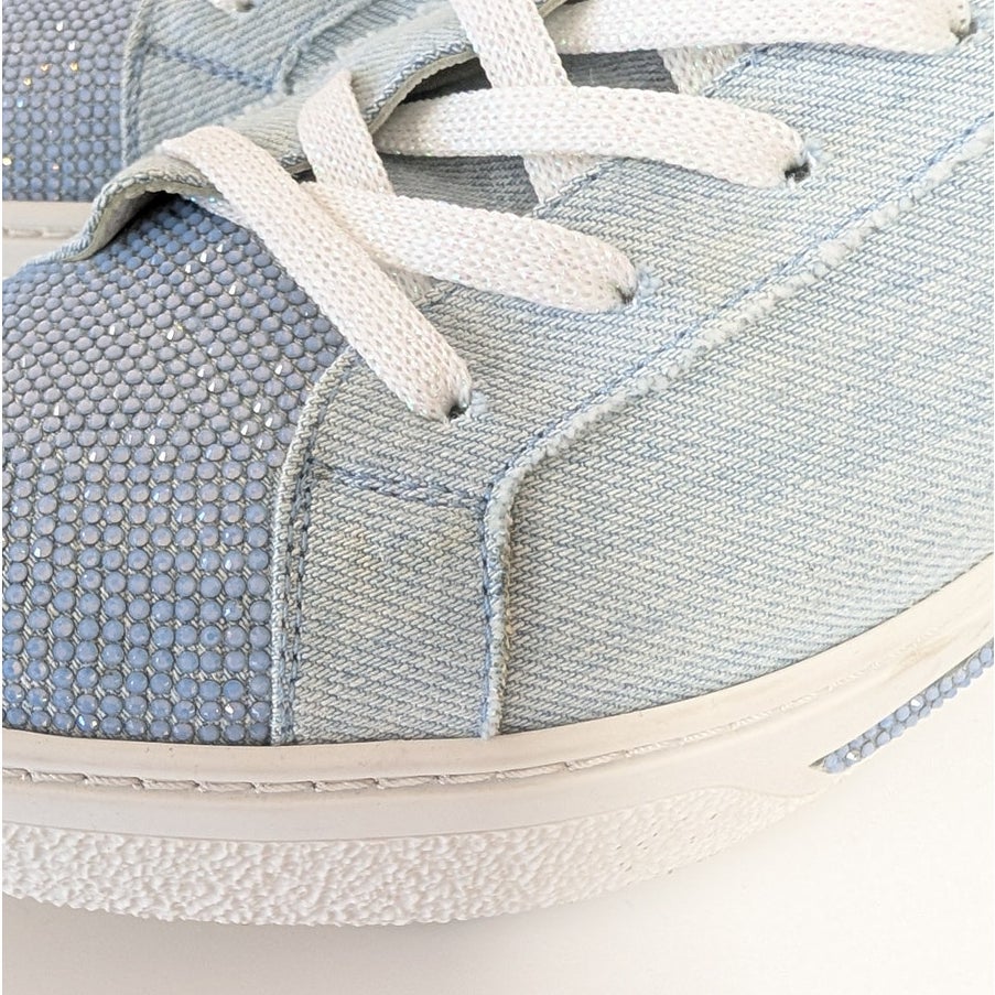 Rene Caovilla Denim Crystal-embellished Sneakers Womens EU 40/US 10 Blue Low Top