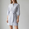 Everlane Blue Striped Cotton Weave Collarless Shirt Belt Midi Dress, size 2
