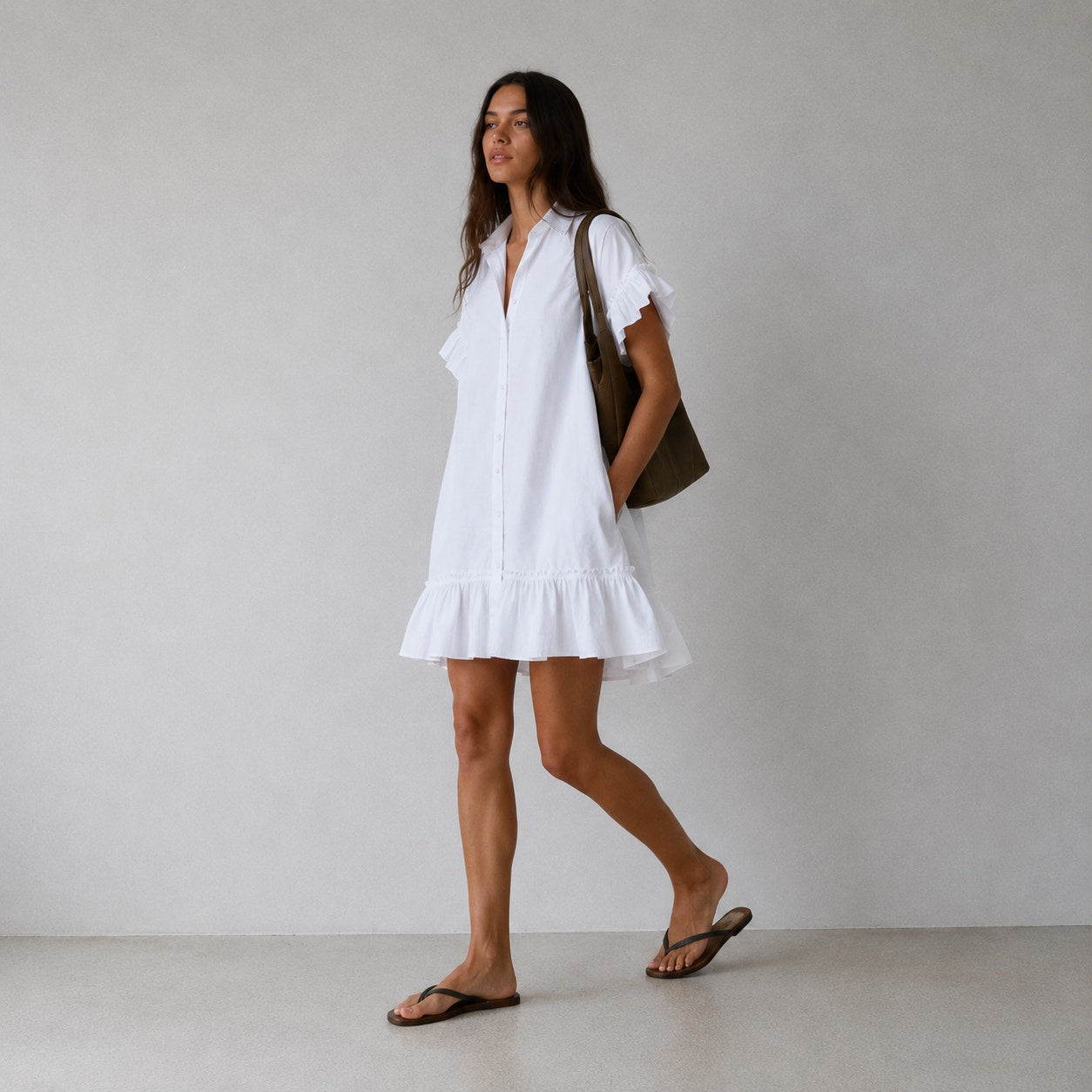 J.Crew Amelia Shirt Dress BY923 in Cotton Poplin Womens S White Ruffle Mini
