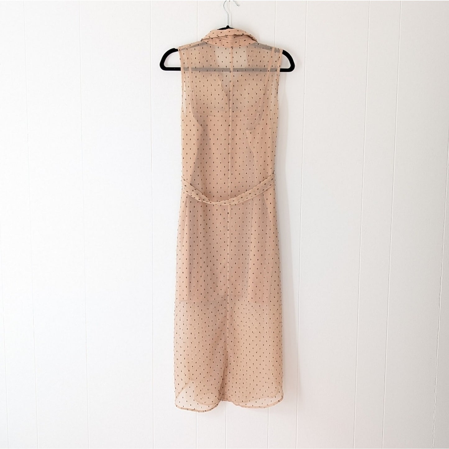 NWT L’Academie Revolve Overlay Nude Cream Belted Midi Dress, size S
