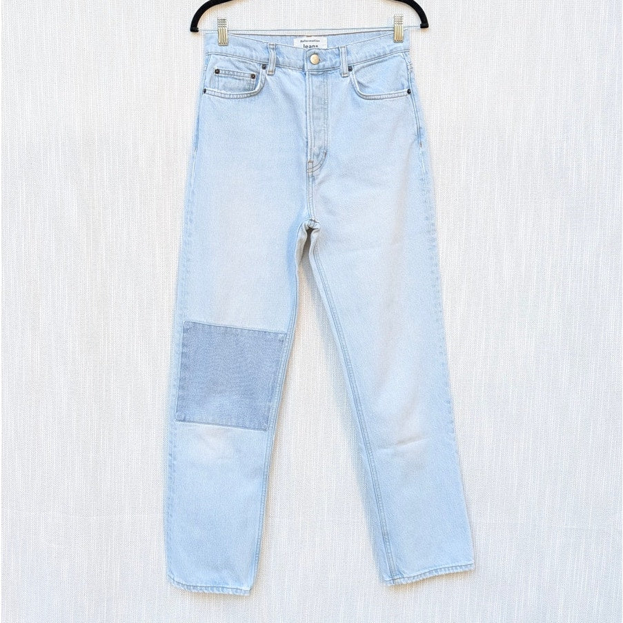 Reformation Cynthia Patch Denim High Rise Straight Ankle Jeans, size 27