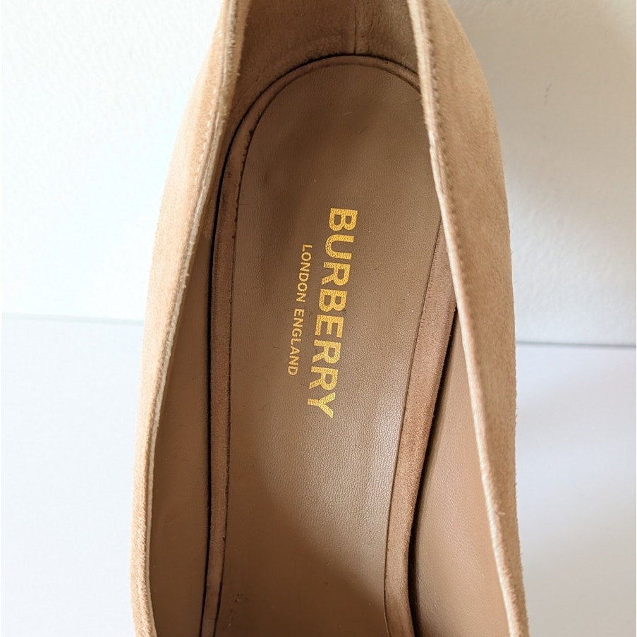 Burberry Leather Suede Pointed Toe Pumps Womens EU 39.5/US 9.5 Beige High Heel