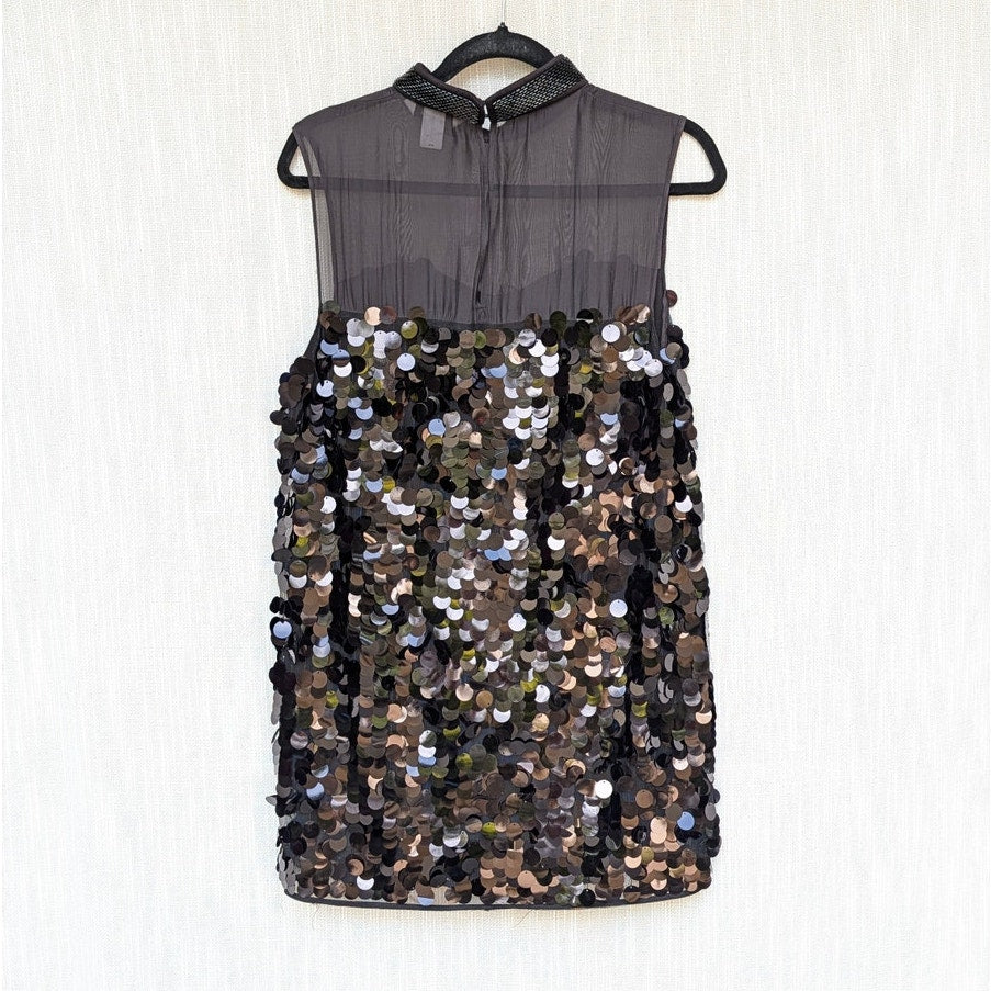 H&M Edition Dress Womens S  Sequin Beaded Sheer High Neck Sleeveless Sheath Mini