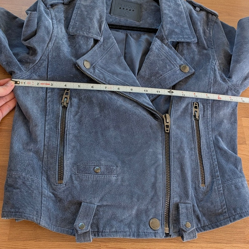 Blank NYC Morning Suede Moto Jacket Womens M Blue Long Sleeve Zip