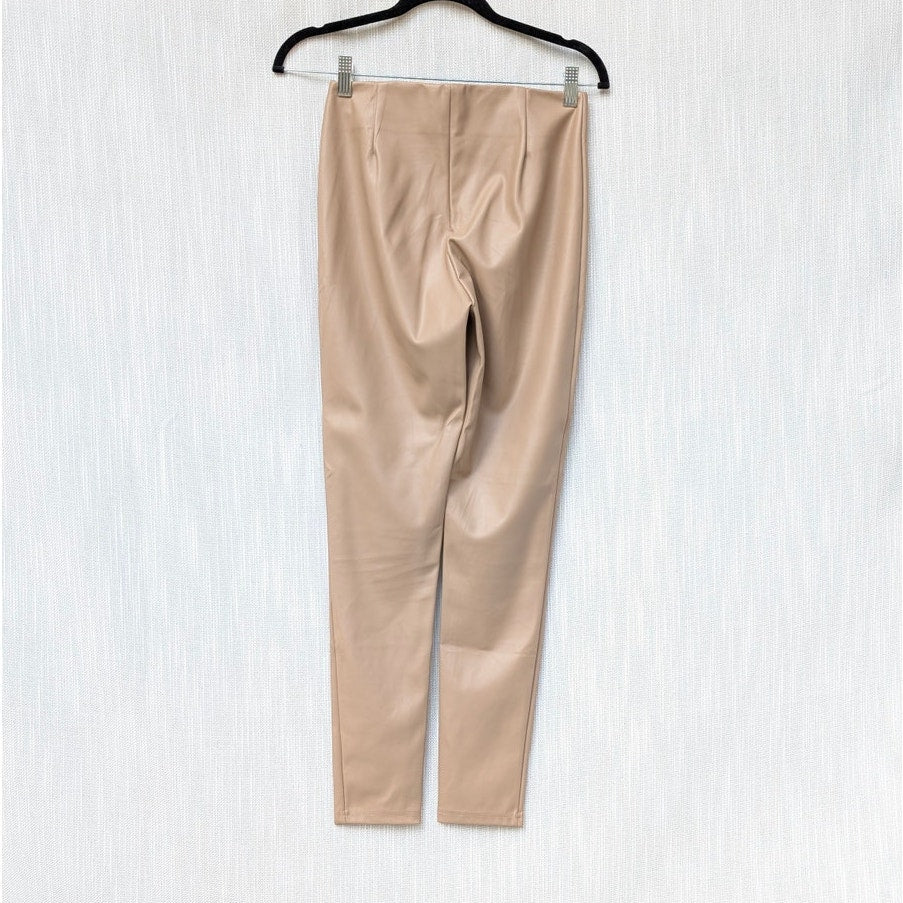 Mango MNG Beige Vegan Leather Mid-rise Ankle Legging Pants, size S