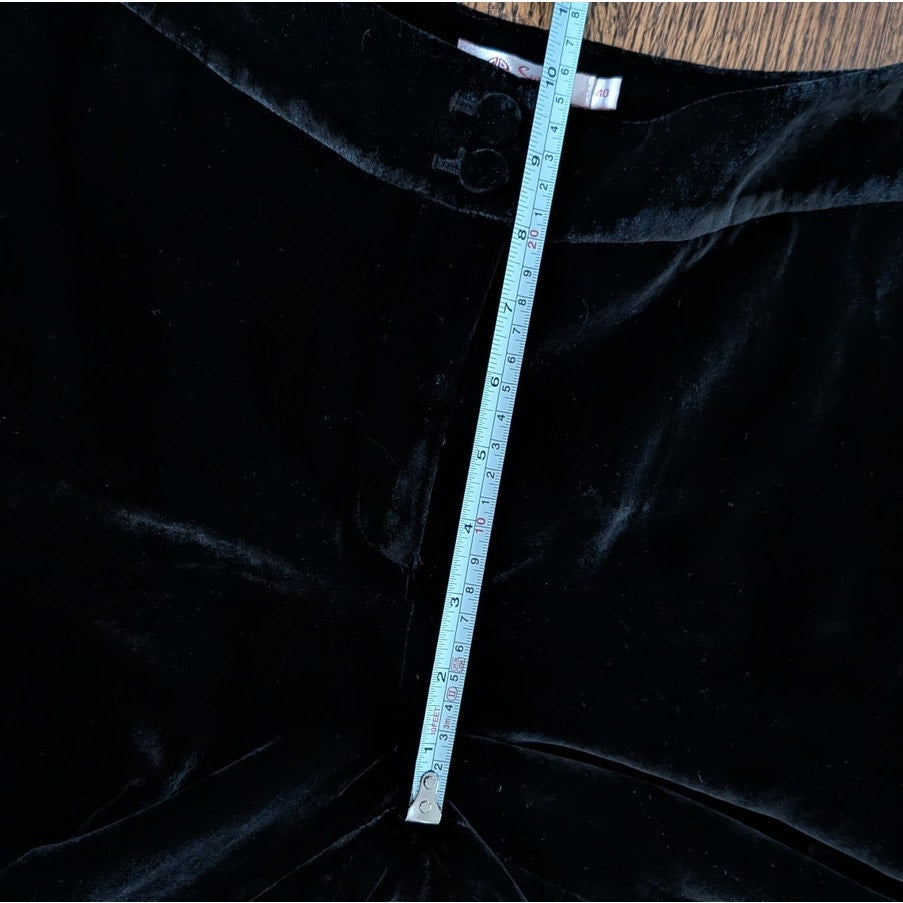 Swing Black Velvet Silk Blend Mid-rise Wide Leg Ankle Trousers Pants, size FR 40