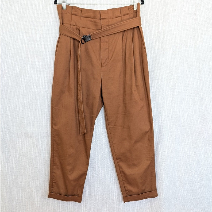 Brunello Cucinelli Monili-detail Paperbag Trousers Womens 10 Camel High-rise