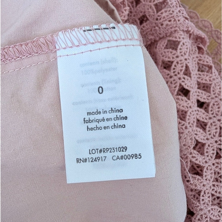 RP Rachel Parcell Lace Midi Dress Womens 0 Pink Rose Short Sleeve Square Neck