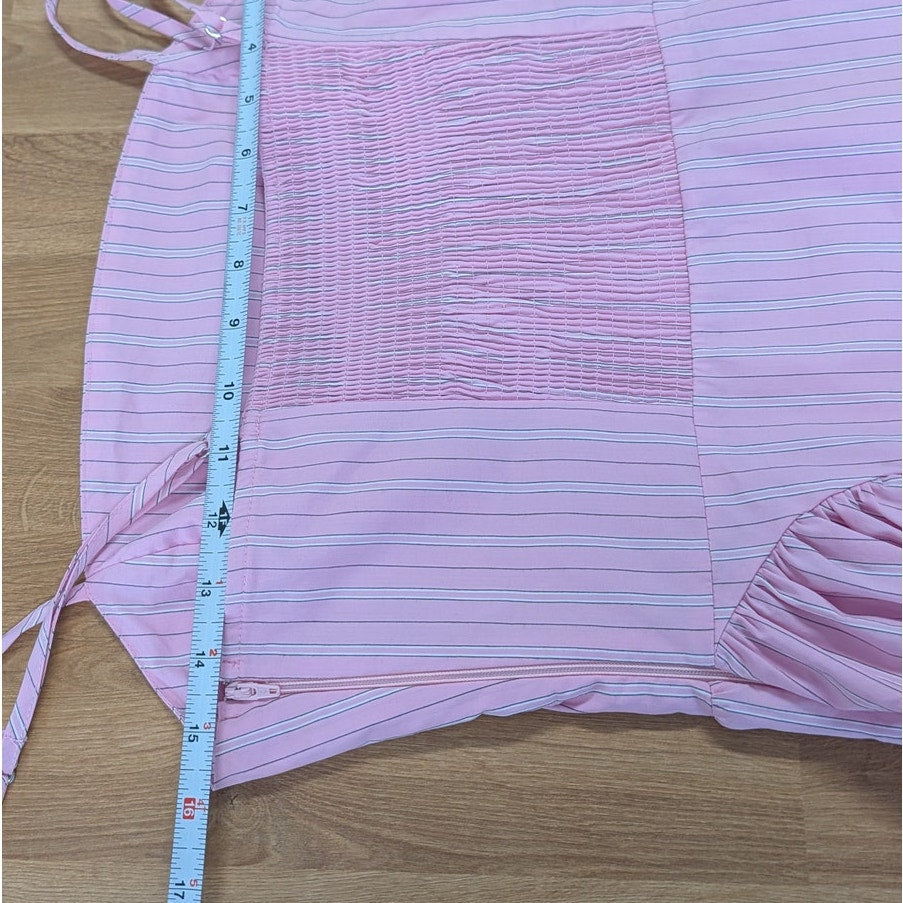 Maeve Sleeveless Fitted A-Line Midi Dress Womens M Pink Striped Pleated Detail