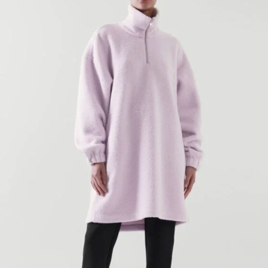 COS Lilac Teddy Fleece Oversized Long Sleeve Zip High Neck Tunic Dress, size XS