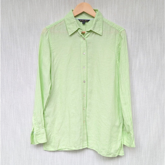 Brooks Brothers Green 100% Linen Button-Down Casual Shirt, size 4