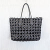 Black Genuine Leather Woven Tote Bag Large Shoulder Handbag Open Top Womens