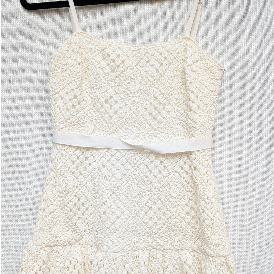 Saylor Evangelina Crochet Dress Womens XS White Sleeveless Cotton Midi Maxi