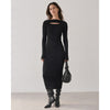 Anine Bing Lora Dress Womens S Black Rib Cutout Long Sleeve Bodycon Midi