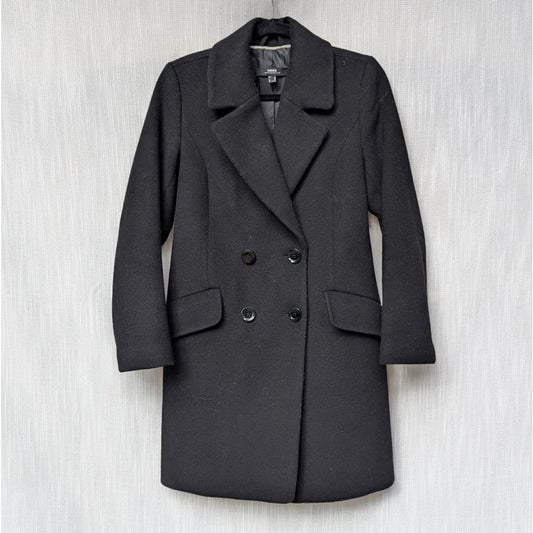 Mexx Black Wool Blend Double-Breasted Peacoat Coat, size 4