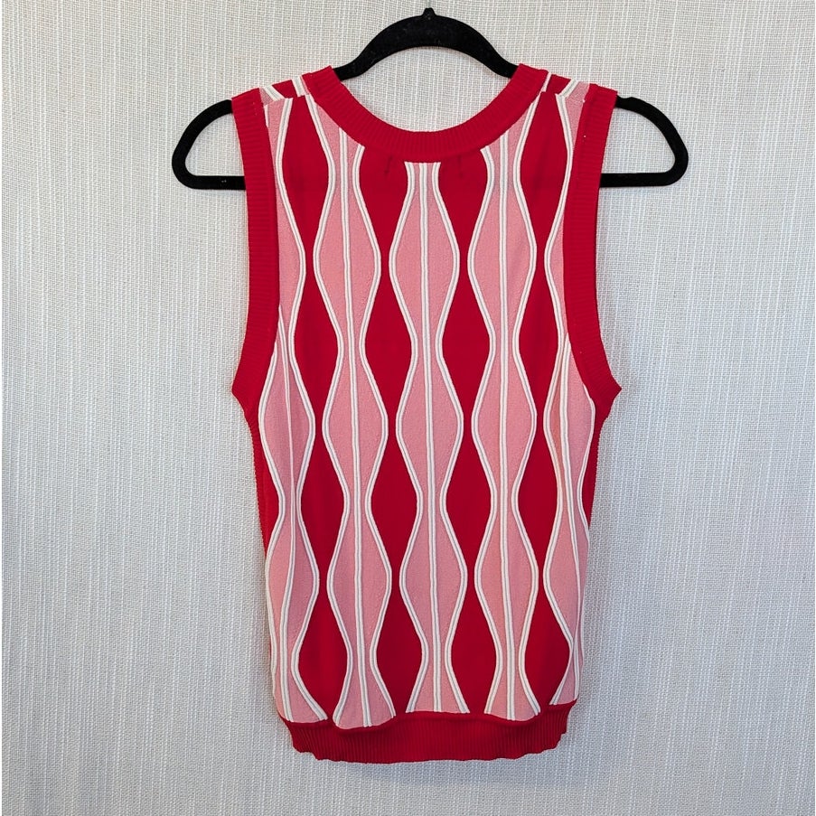 Eva Franco Mimma Harlequin Pink Red Striped Sleeveless Knit Top Size M
