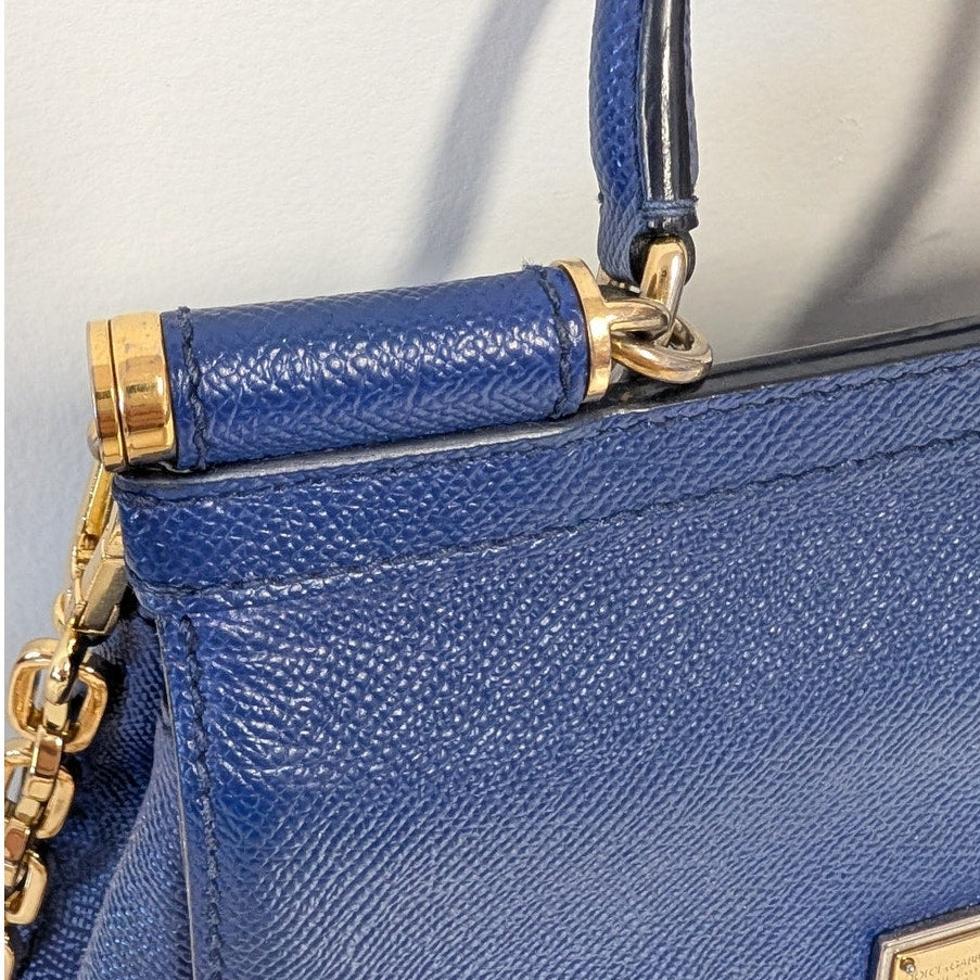 Dolce & Gabbana Leather Miss Sicily Top Handle Small Bag in Blue