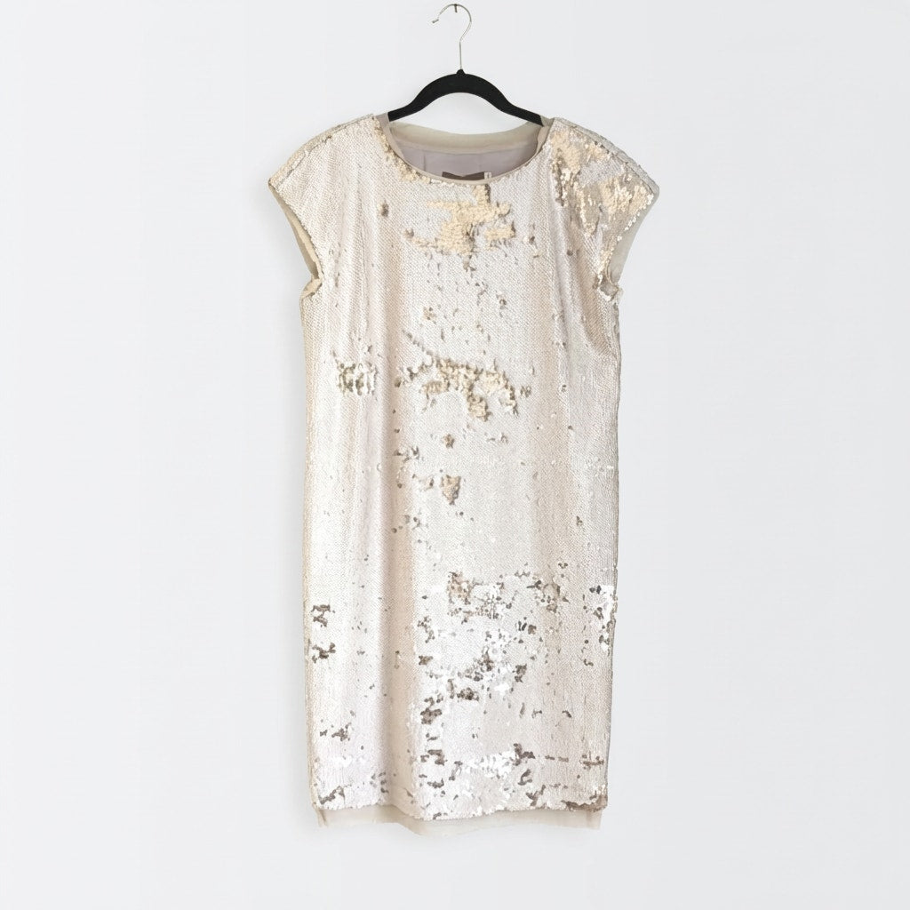 Alena Goretskaya Cream Sequin Short Sleeve Mini Dress, size 44/M