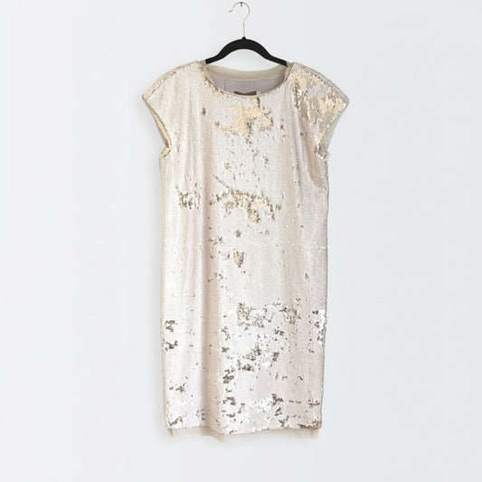 Alena Goretskaya Cream Sequin Short Sleeve Mini Dress, size 44/M