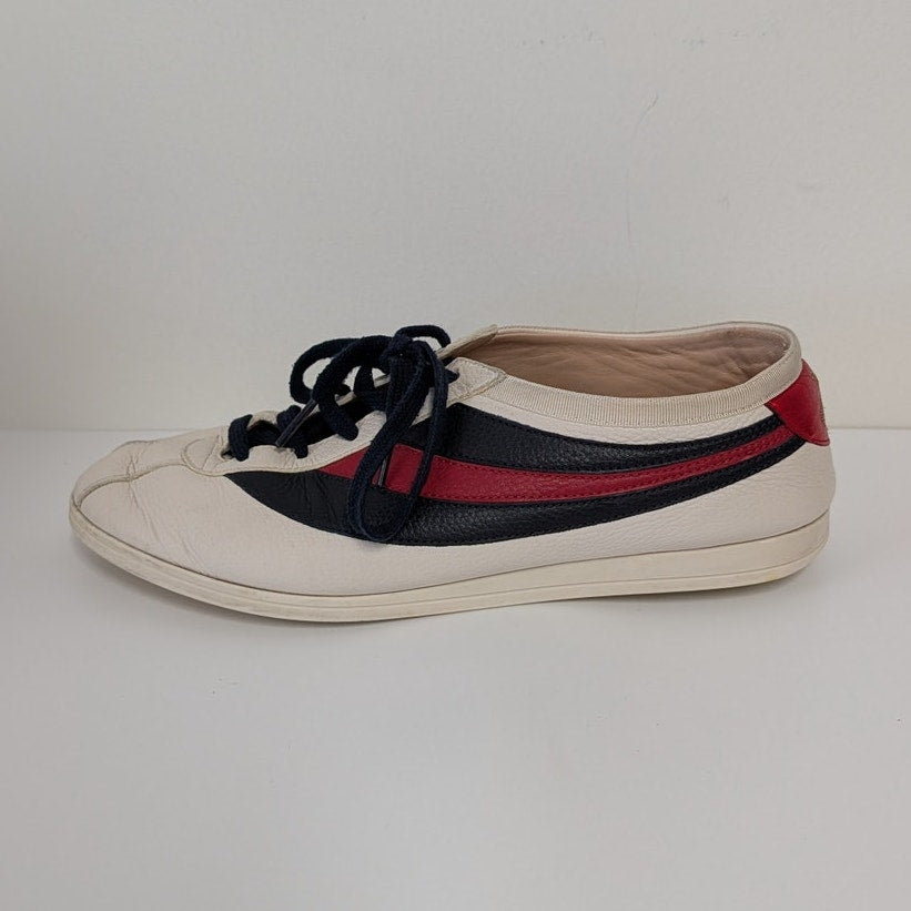 Gucci Falacer Web Low Top Sneakers Unisex Mens US 7/EU40 Leather Striped Logo