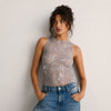 Reserved Metallic Effect Tank Top Womens S Purple Gray Mesh Sheer Fitted Blouse