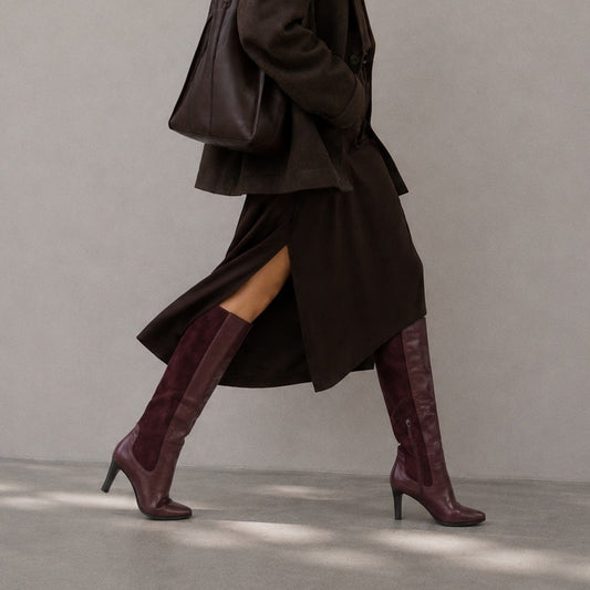 Aquatalia Wine Burgundy Leather Suede Knee-High Boots Womens 10 High Heel
