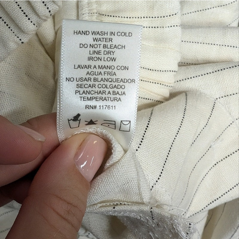 NWT Have LA Paper Bag Linen Blend Off-white Striped Pants, size L