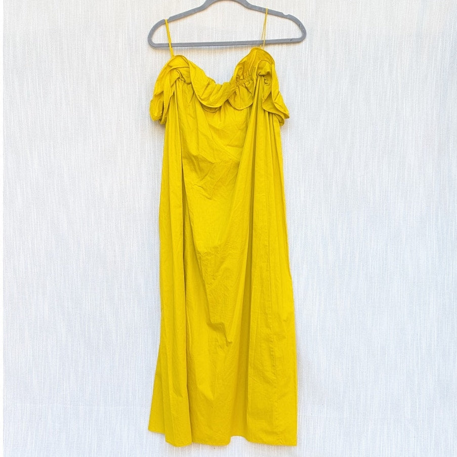 H&M HM Yellow Cotton Sleeveless Ruffle Midi Maxi Dress, Size M