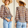 Anthropologie Maeve Laila Chiffon Ruffle Plaid Long Sleeve Wrap Blouse, size 4