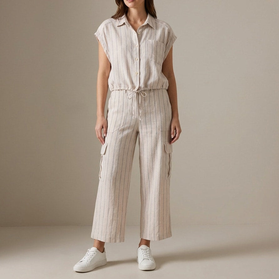 Ellen Tracy Linen-Blend Shirt and Linen-blend Cropped Cargo Pants, size L