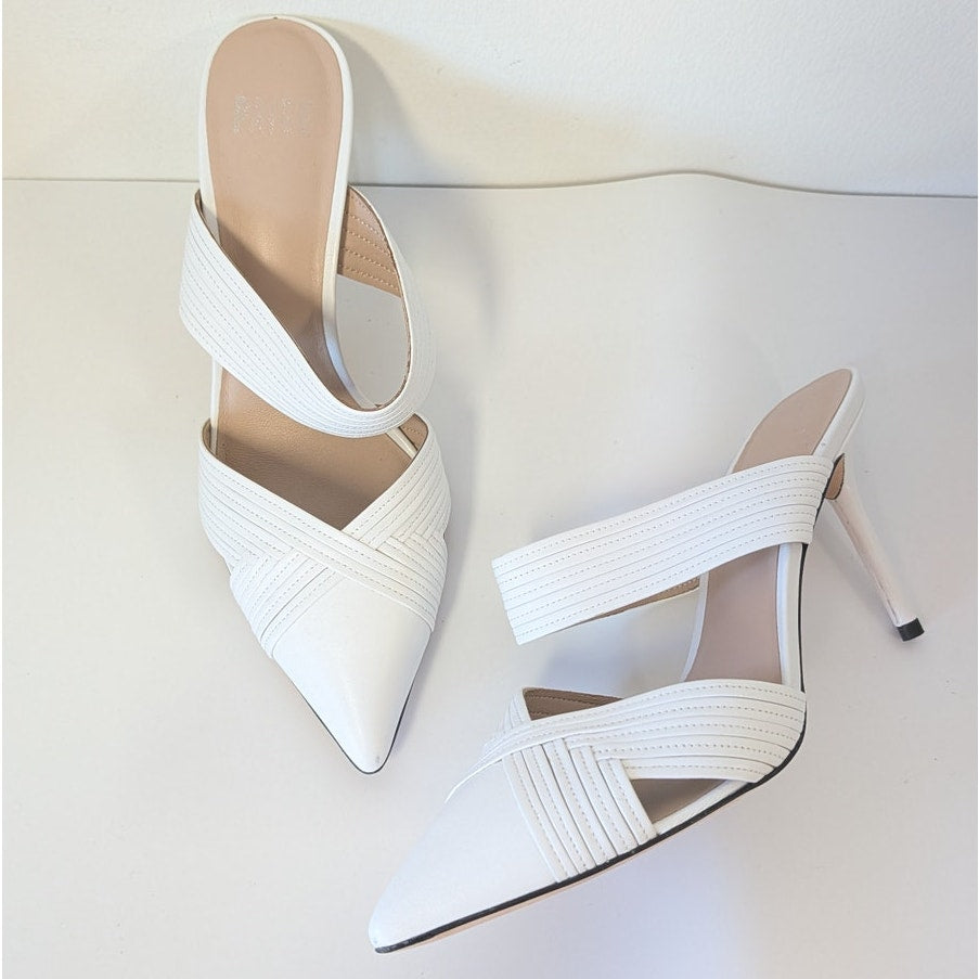Paige Heeled Mules Womens 9.5 White D'orsay Style Pointed Toe High Heel