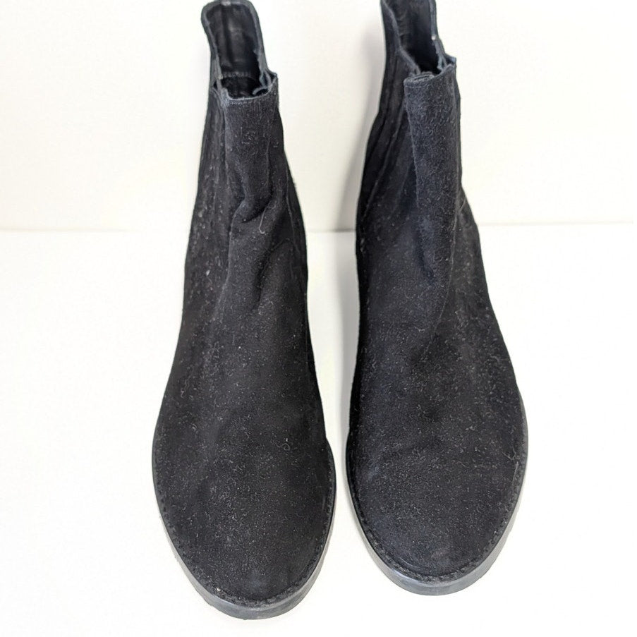 Stuart Weitzman Lenora Leather Suede Chelsea Boots Womens 9.5M Black Pull On