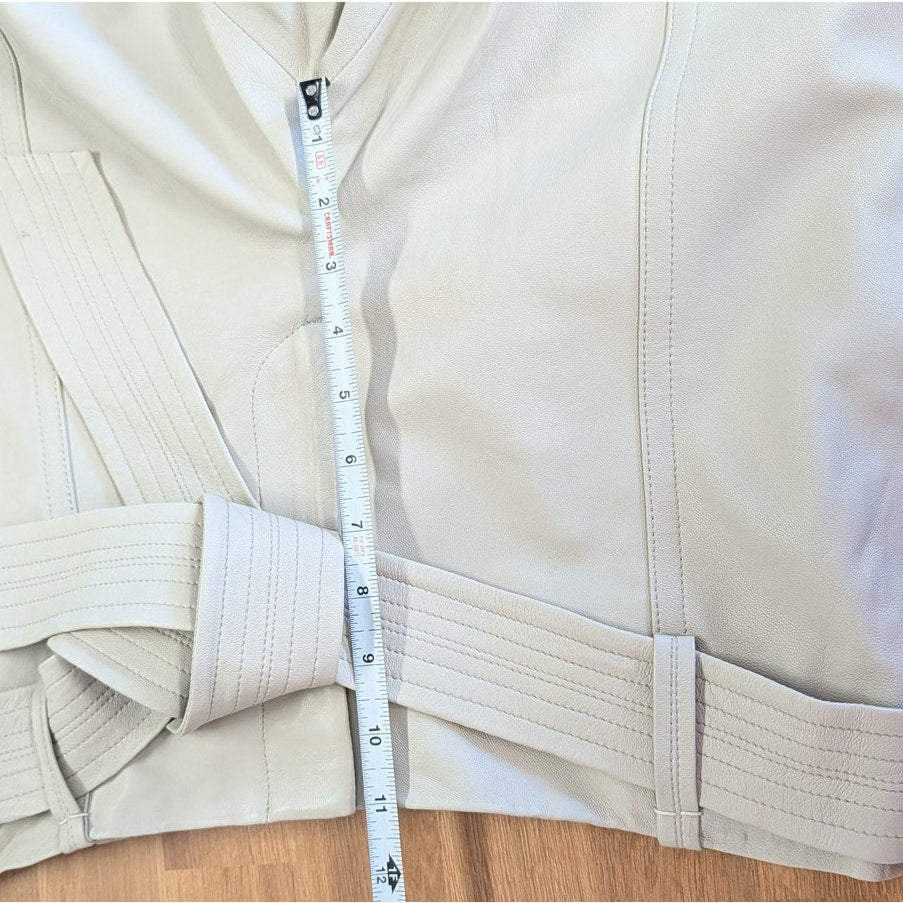 Vince Stitched-belt Lamb Leather Shorts Womens 10 Light Dove High-rise