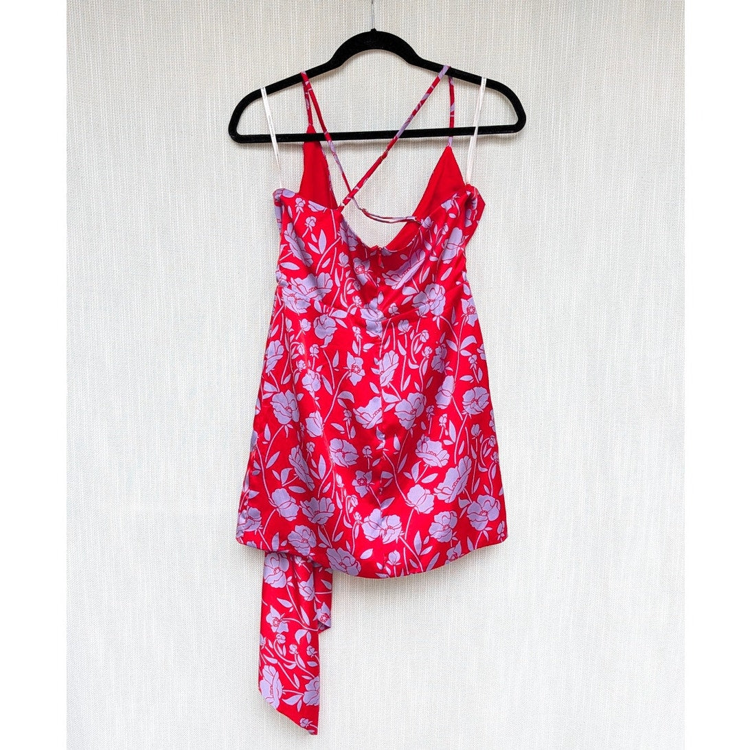 Lovers and Friends Kamala Mini Dress Womens S Red Floral Satin Sleeveless Mini
