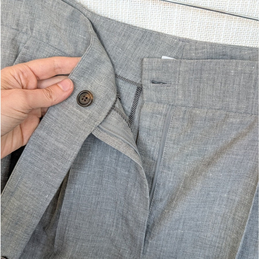 Brunello Cucinelli Wool/Linen Pants Womens 10 Gray High-rise Tapered Trousers