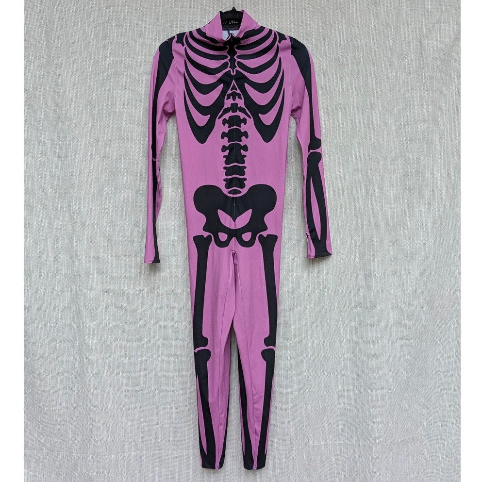 Candy Catz BnW Bossy Skeleton Costume Womens M Purple OP Long Sleeve Jumpsuit