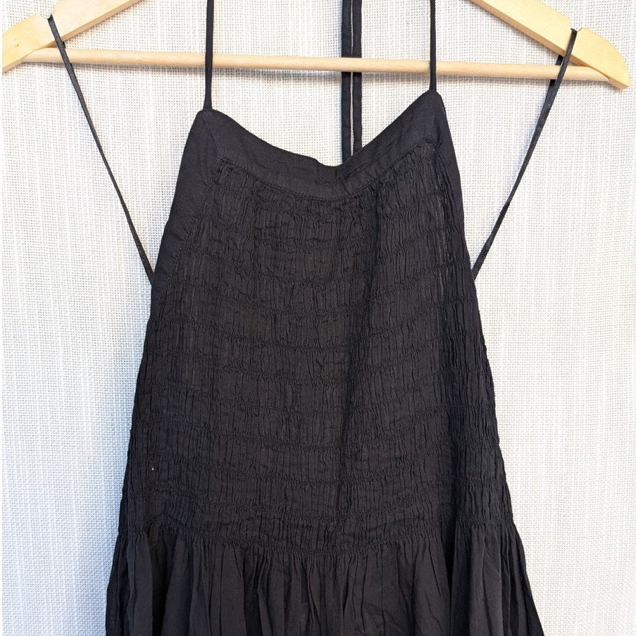 NWT AllSaints Iris Black Cotton Poplin Sleeveless Halter Neck Midi Dress, size 4
