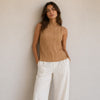 Anine Bing Rondi Pleated Top Womens L Brown Crepe Sleeveless Straight Mock Neck