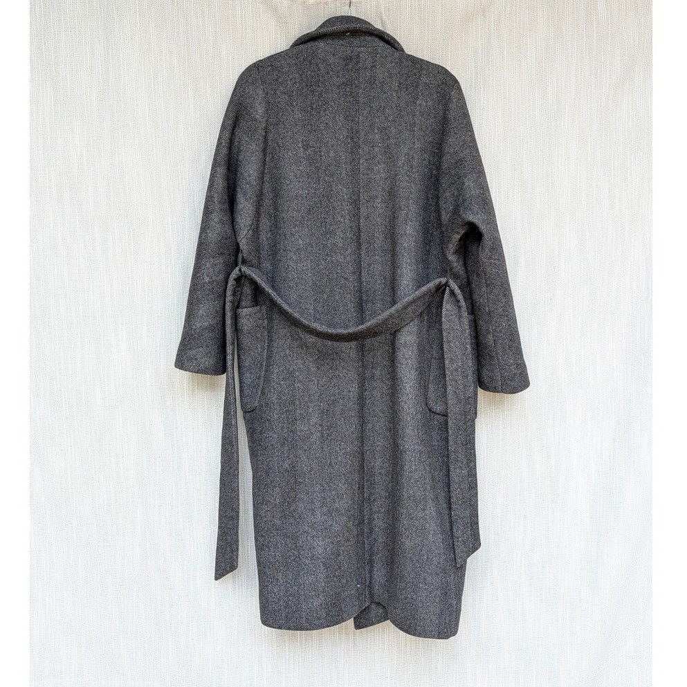 12 Storeez Wool Cashmere Coat Womens OS Gray Wrap Tie-Waist Longline