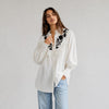 Free People Rose Vines Embroidered Top Womens S White Floral Cotton Button-up