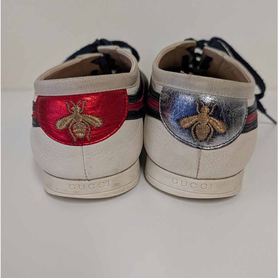 Gucci Falacer Web Low Top Sneakers Unisex Mens US 7/EU40 Leather Striped Logo