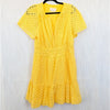 Anthropologie The Somerset Eyelet Mini Dress Womens L Yellow V-neck Short Sleeve