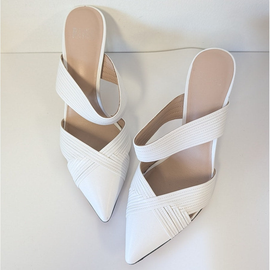 Paige Heeled Mules Womens 9.5 White D'orsay Style Pointed Toe High Heel