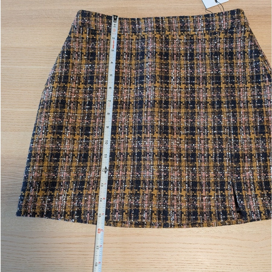 Greylin Skirt Womens XS Mini Black/Orange Tweed Plaid Straight NWT